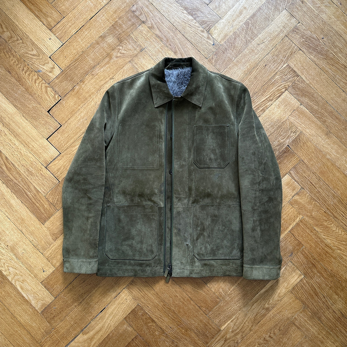 Berluti by Haider Ackermann FW18 Khaki Suede Jacket with Removable Fur Vest