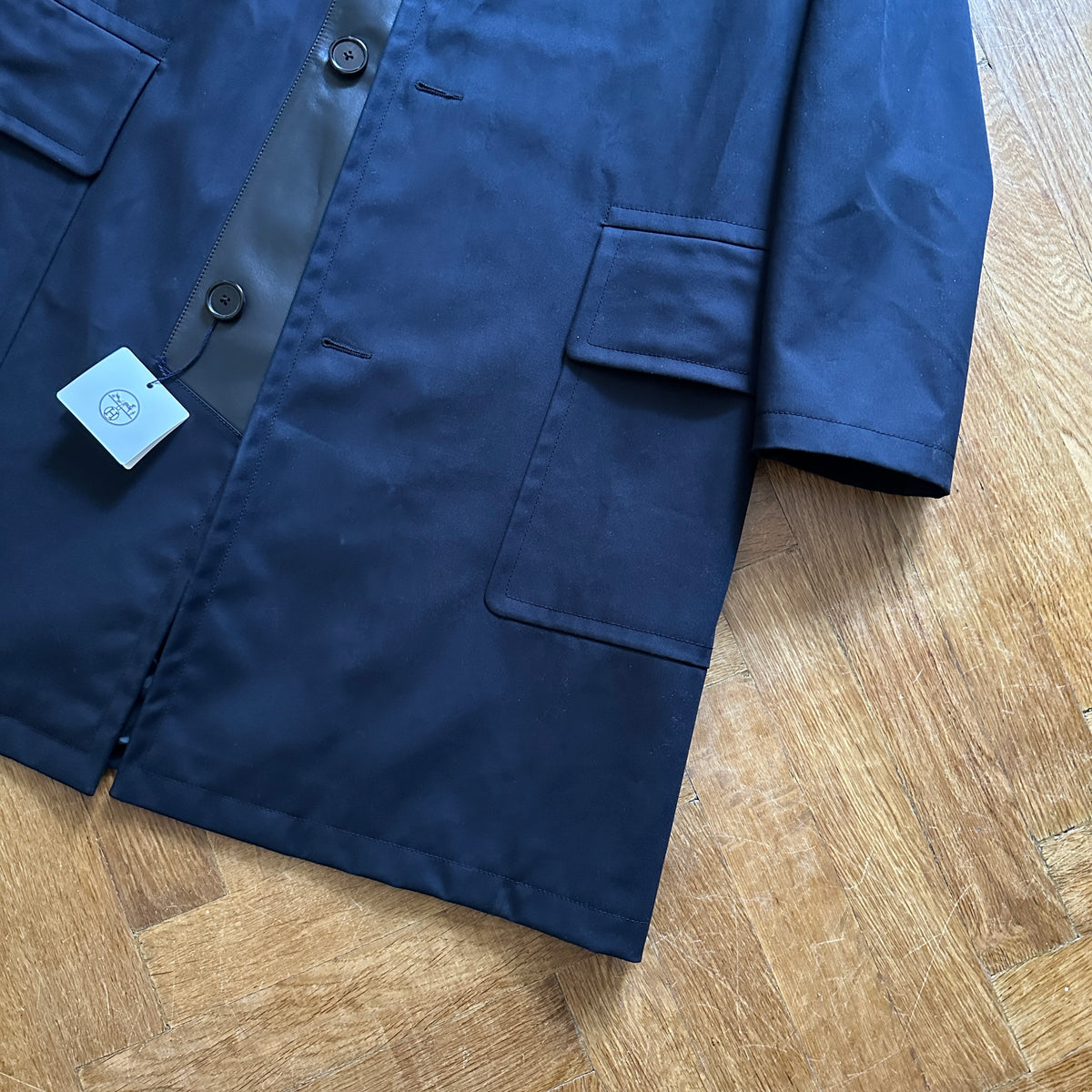 Hermès FW21 Navy Leather Trimmed Coat