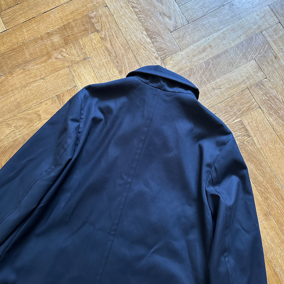 Hermès FW21 Navy Leather Trimmed Coat