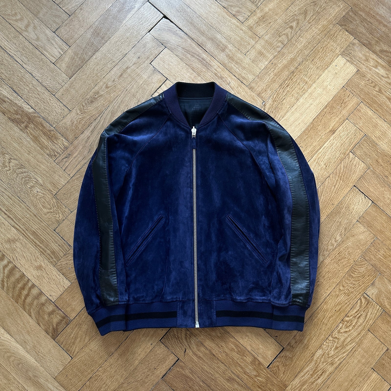 Berluti by Haider Ackermann SS18 Blue Suede Reversible Bomber Jacket