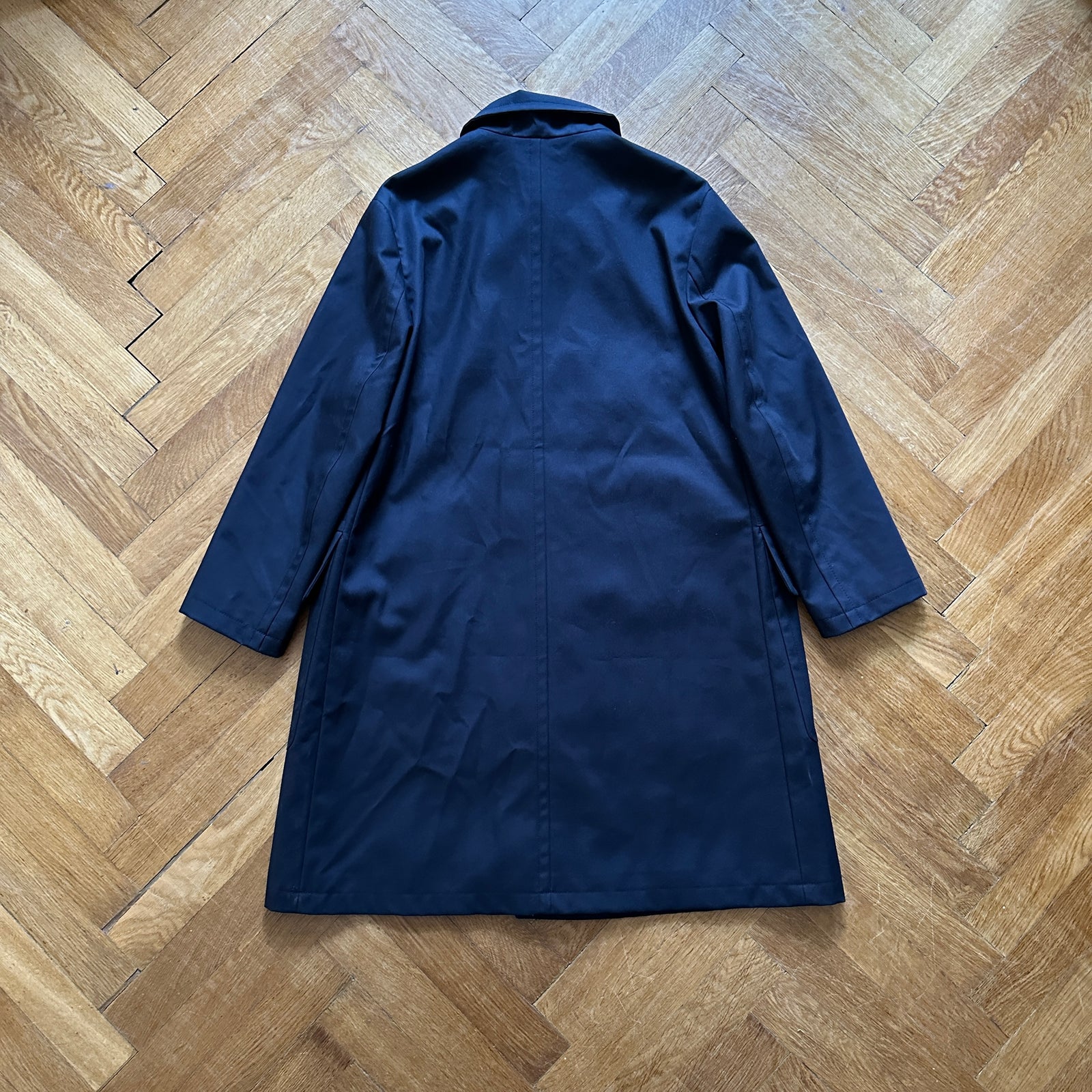 Hermès FW21 Navy Leather Trimmed Coat