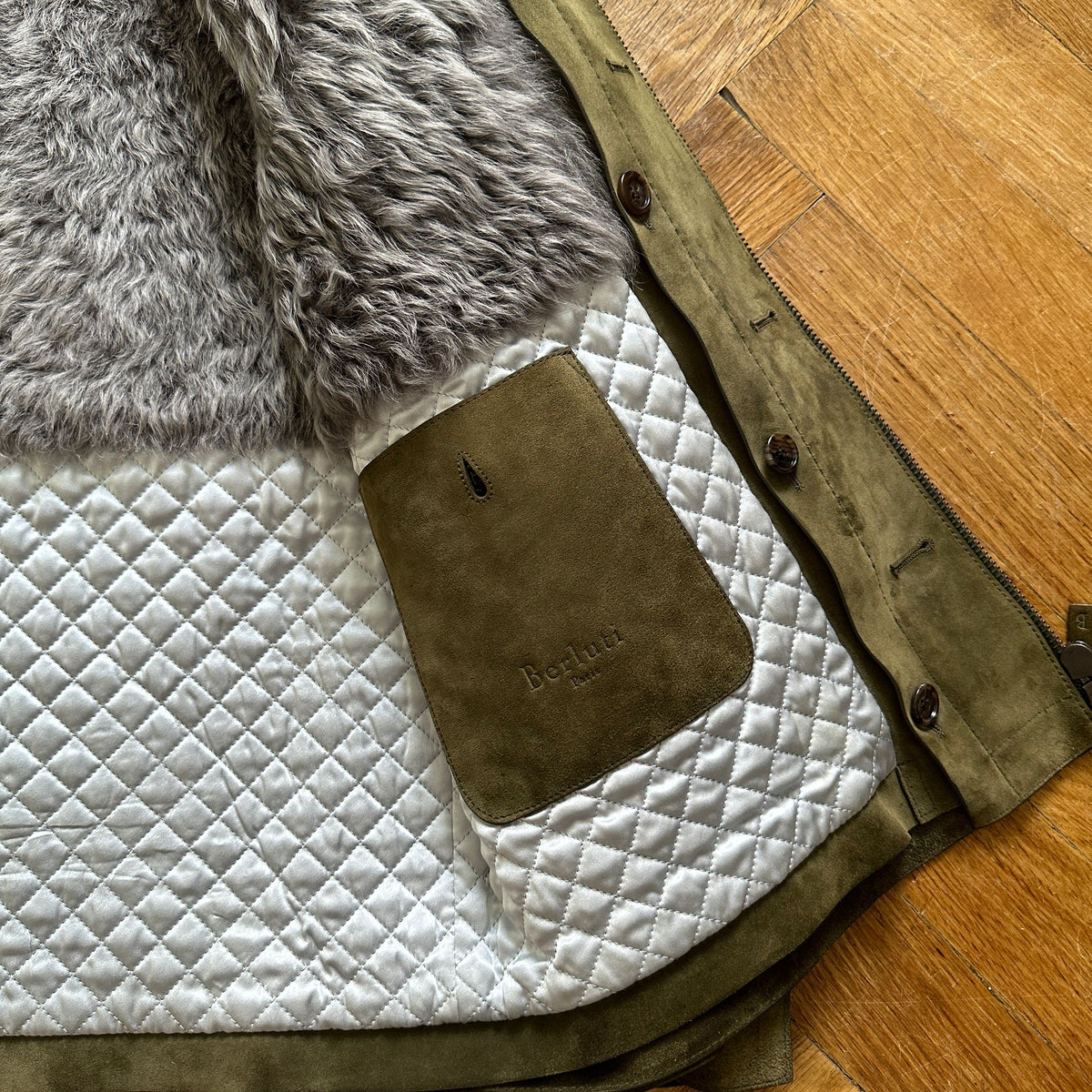 Berluti by Haider Ackermann FW18 Khaki Suede Jacket with Removable Fur Vest