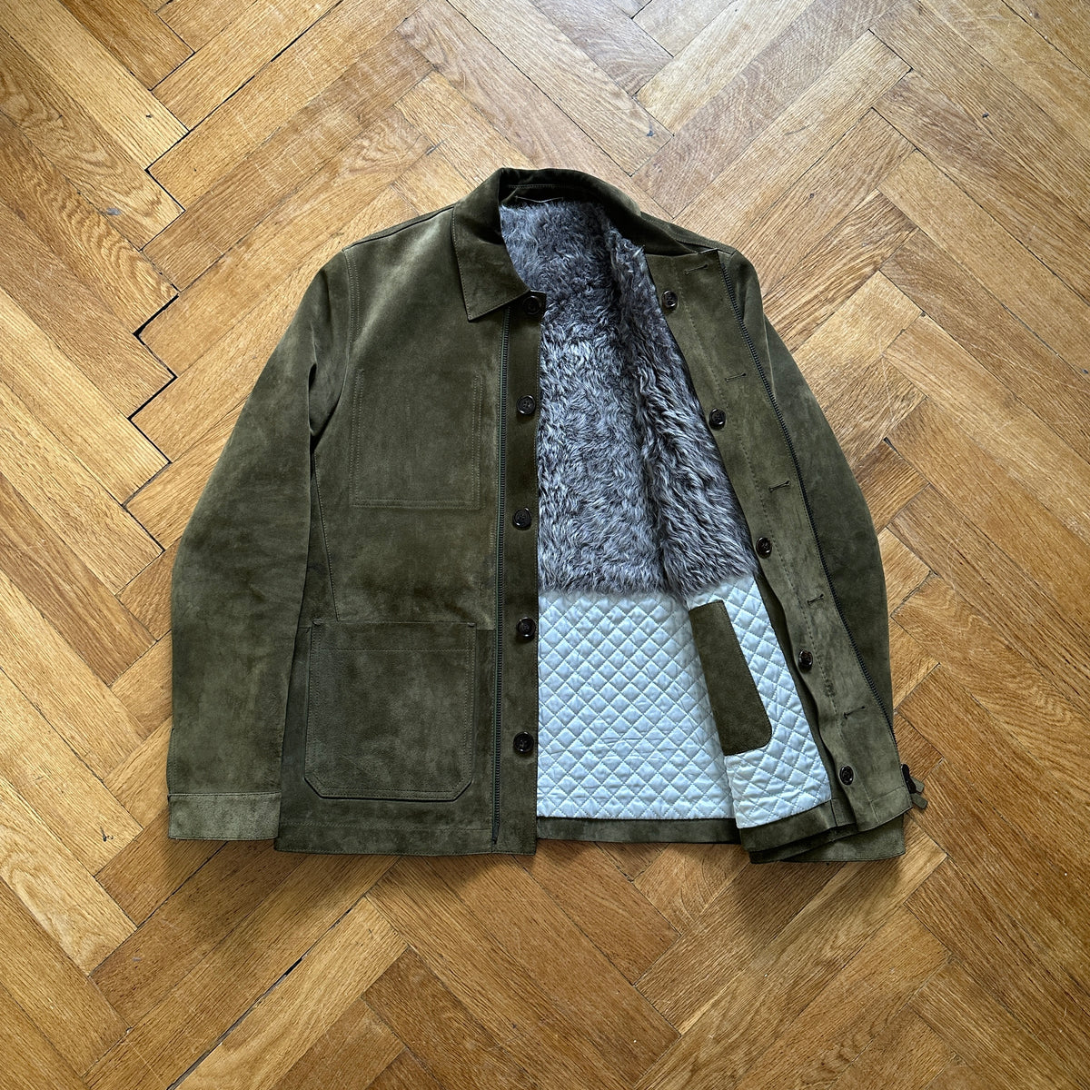 Berluti by Haider Ackermann FW18 Khaki Suede Jacket with Removable Fur Vest