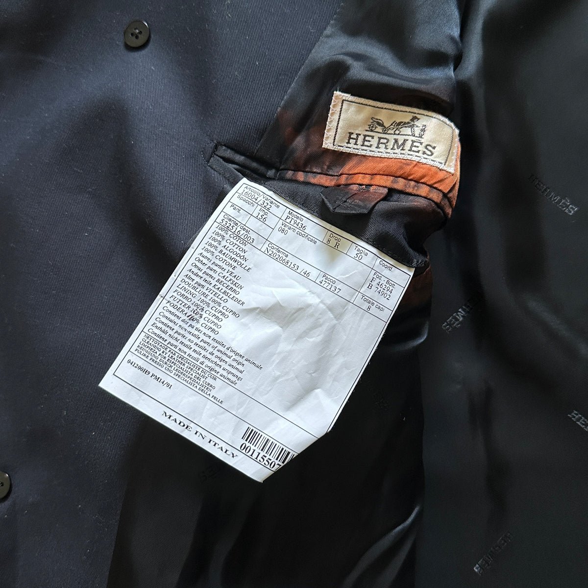 Hermès FW21 Navy Leather Trimmed Coat
