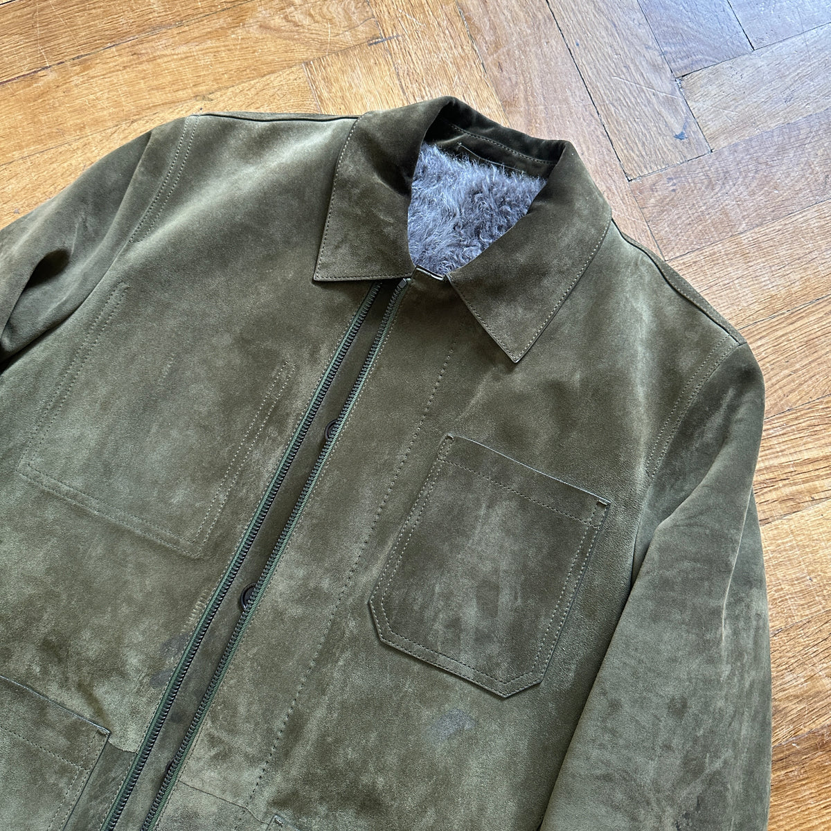 Berluti by Haider Ackermann FW18 Khaki Suede Jacket with Removable Fur Vest