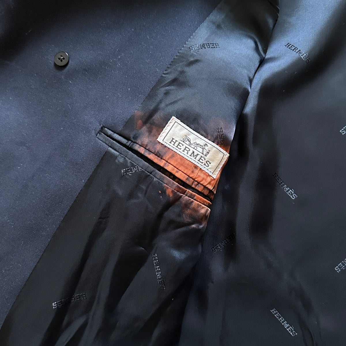 Hermès FW21 Navy Leather Trimmed Coat