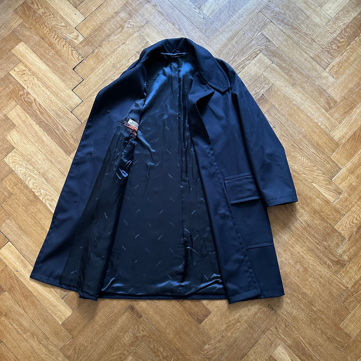 Hermès FW21 Navy Leather Trimmed Coat