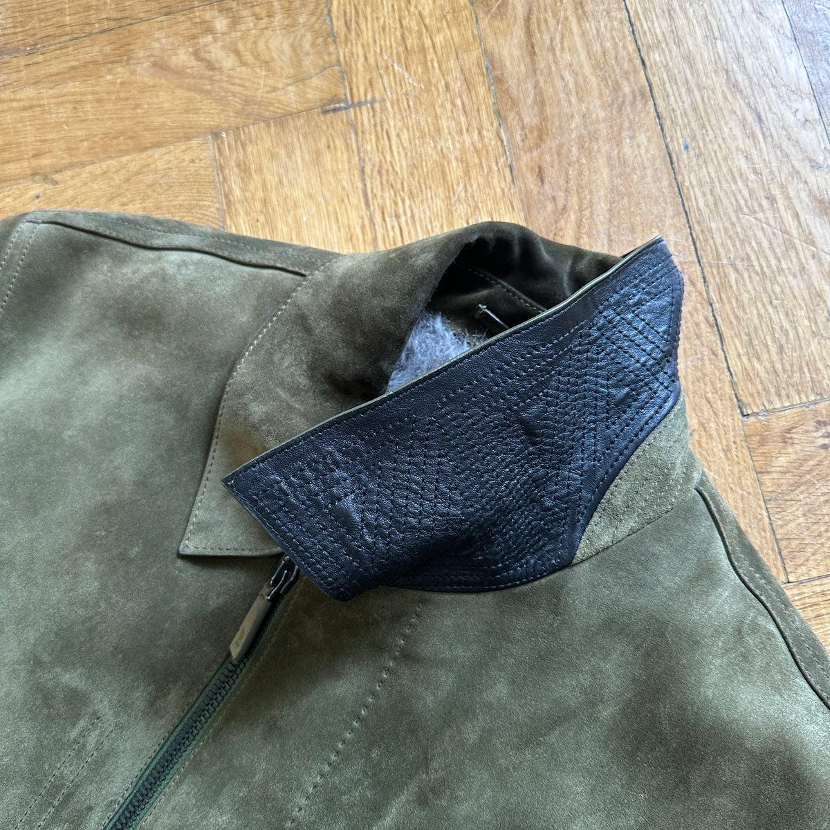 Berluti by Haider Ackermann FW18 Khaki Suede Jacket with Removable Fur Vest