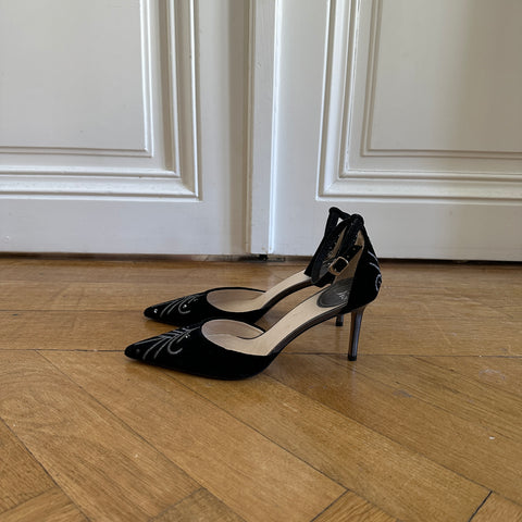 Christian Dior 2000s Strapped Beaded Velvet Heels