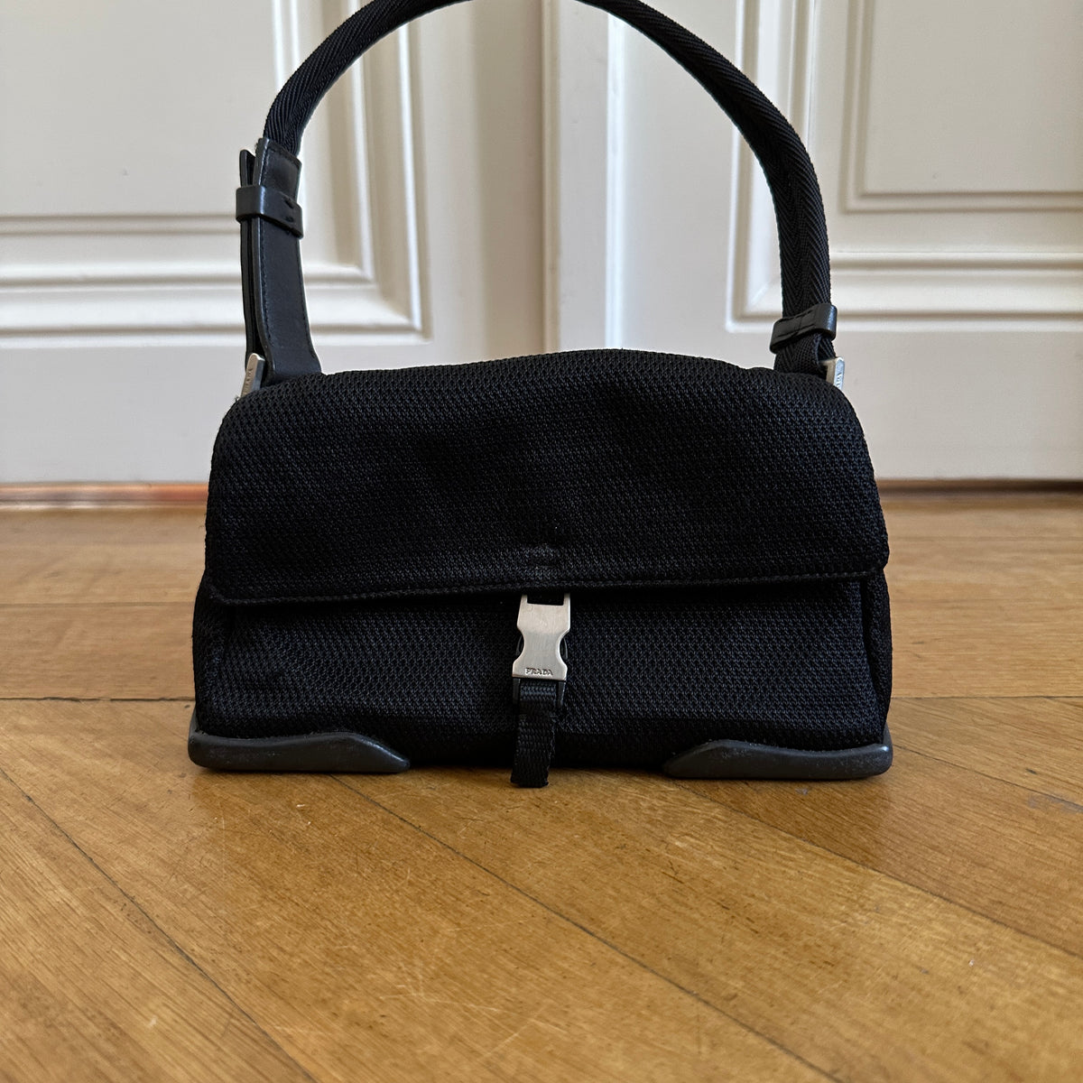 Prada 2000s Black Mesh Buckled Mini Bag