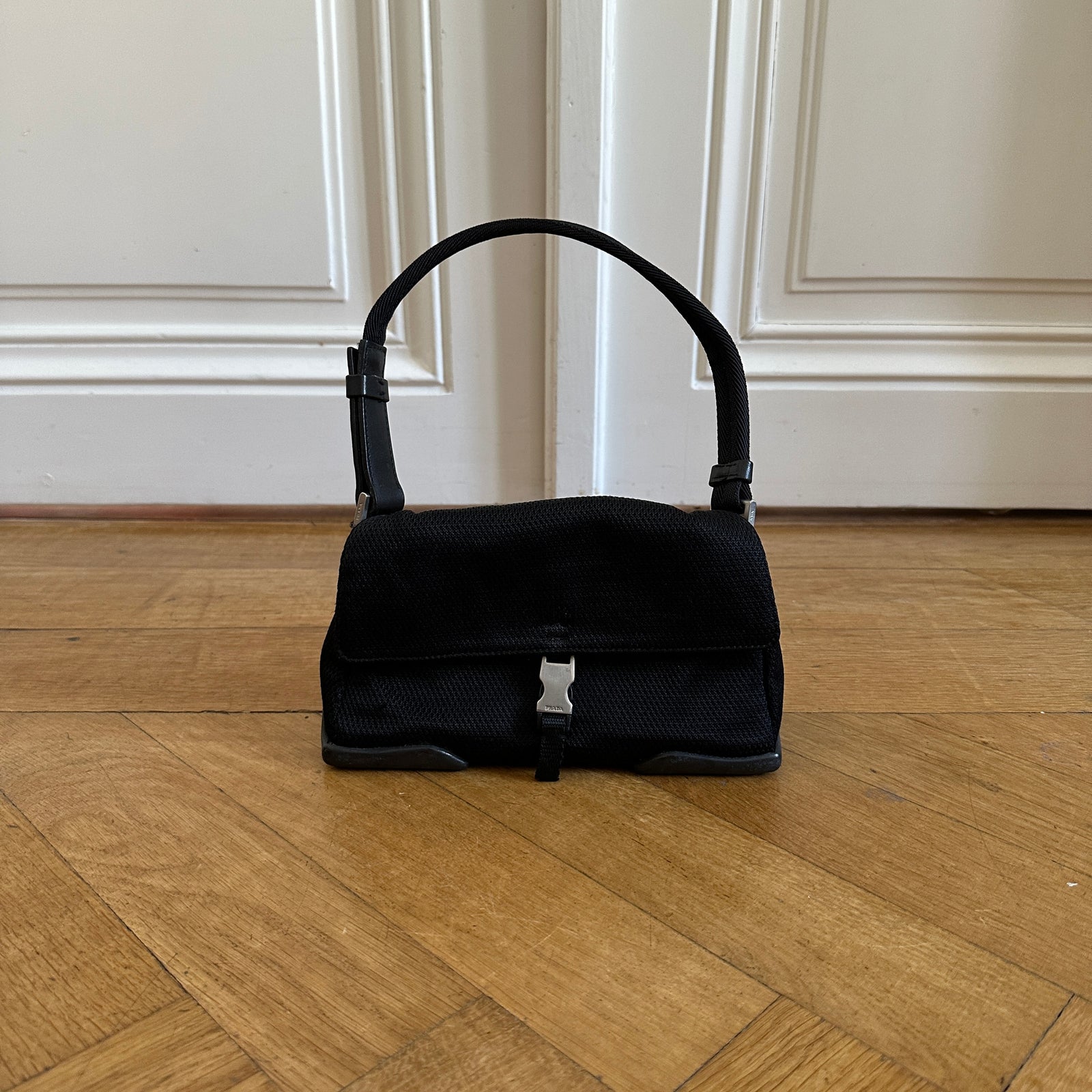 Prada 2000s Black Mesh Buckled Mini Bag