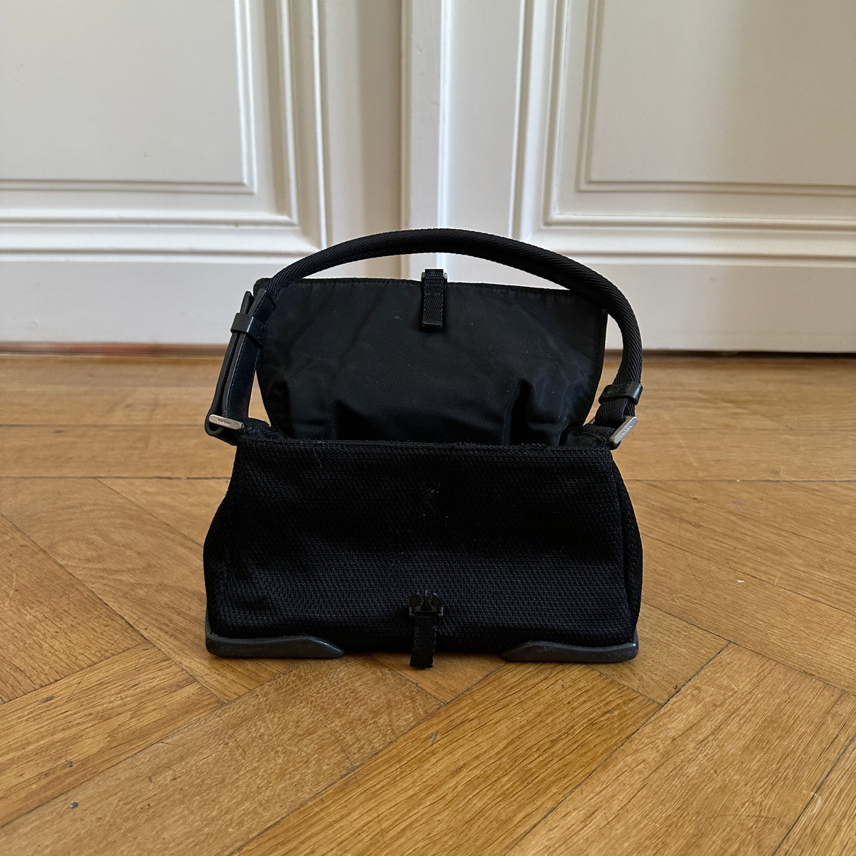 Prada 2000s Black Mesh Buckled Mini Bag