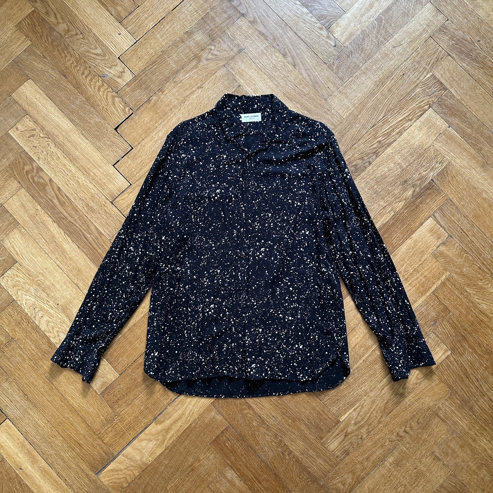 Saint Laurent Paris FW15 Black Paint Splatter Viscose Shirt