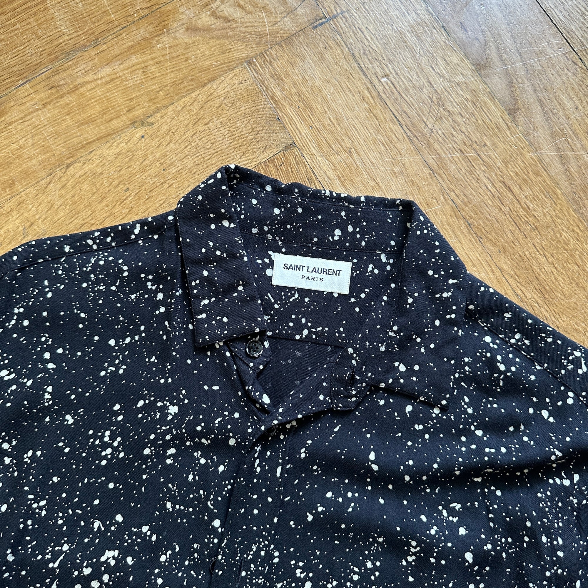Saint Laurent Paris FW15 Black Paint Splatter Viscose Shirt