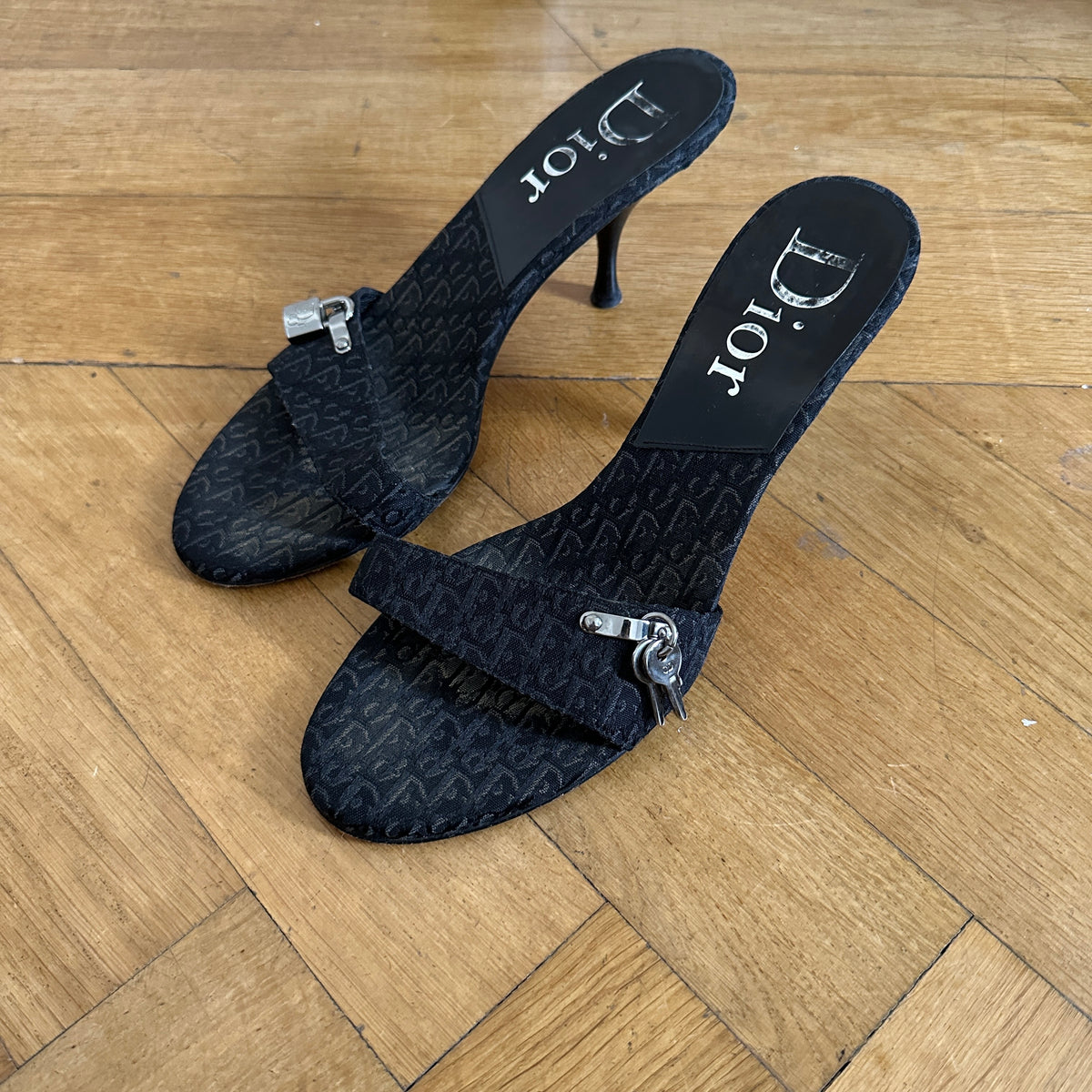 Christian Dior by John Galliano Monogram Key Lock Heeled Sandals