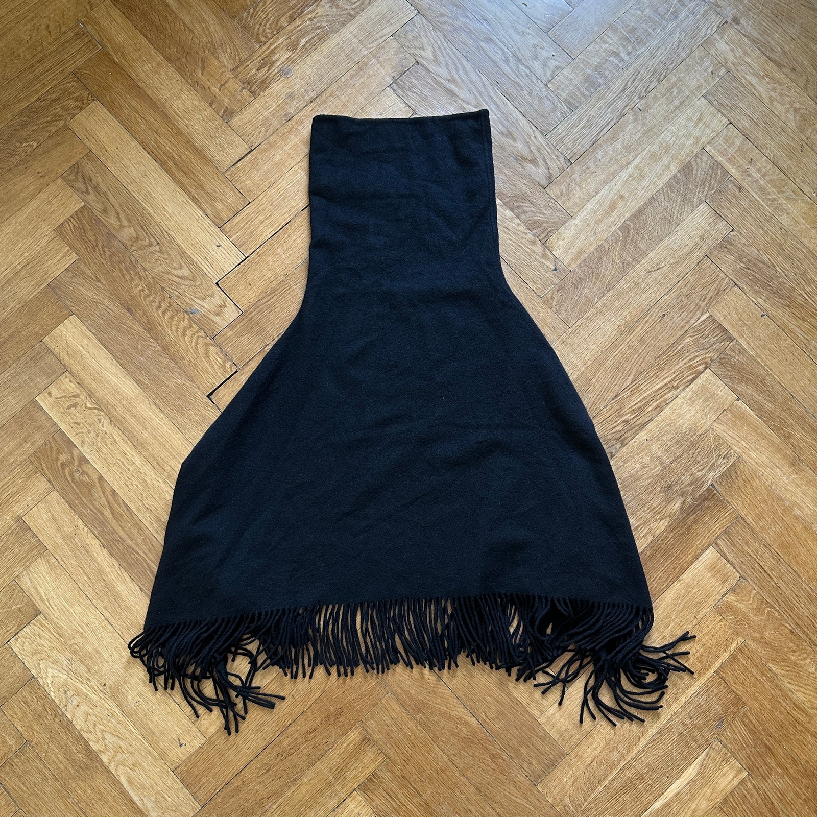 Hermès Black Fringed Turtleneck Cashmere Poncho