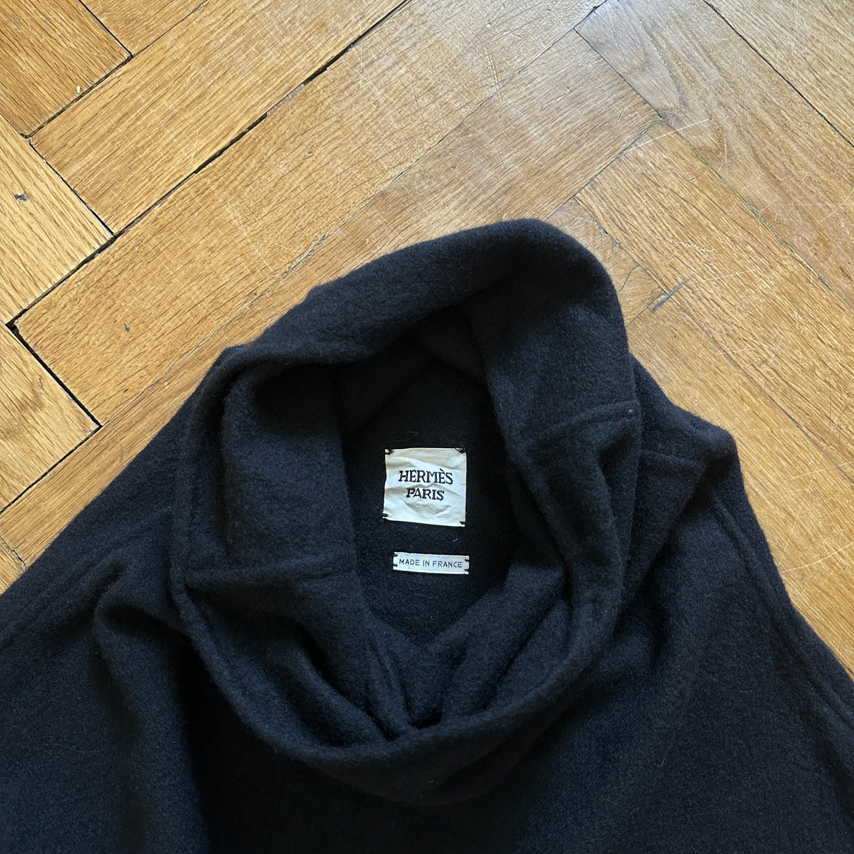 Hermès Black Fringed Turtleneck Cashmere Poncho