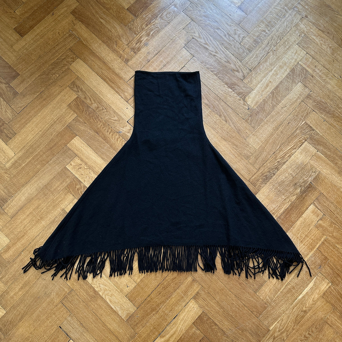 Hermès Black Fringed Turtleneck Cashmere Poncho
