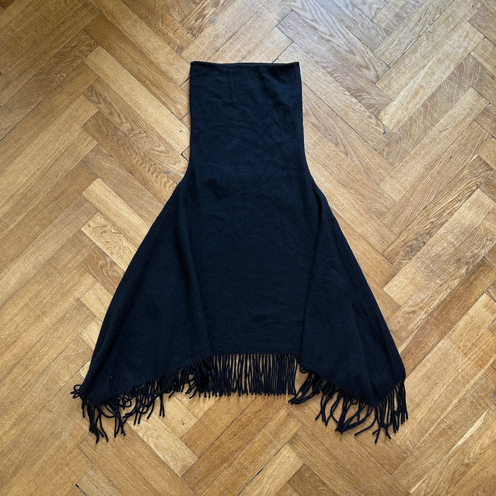Hermès Black Fringed Turtleneck Cashmere Poncho