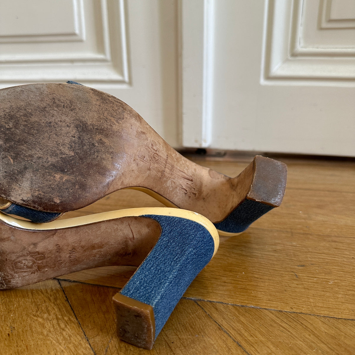 Christian Dior by John Galliano Denim Key Lock Heeled Mules