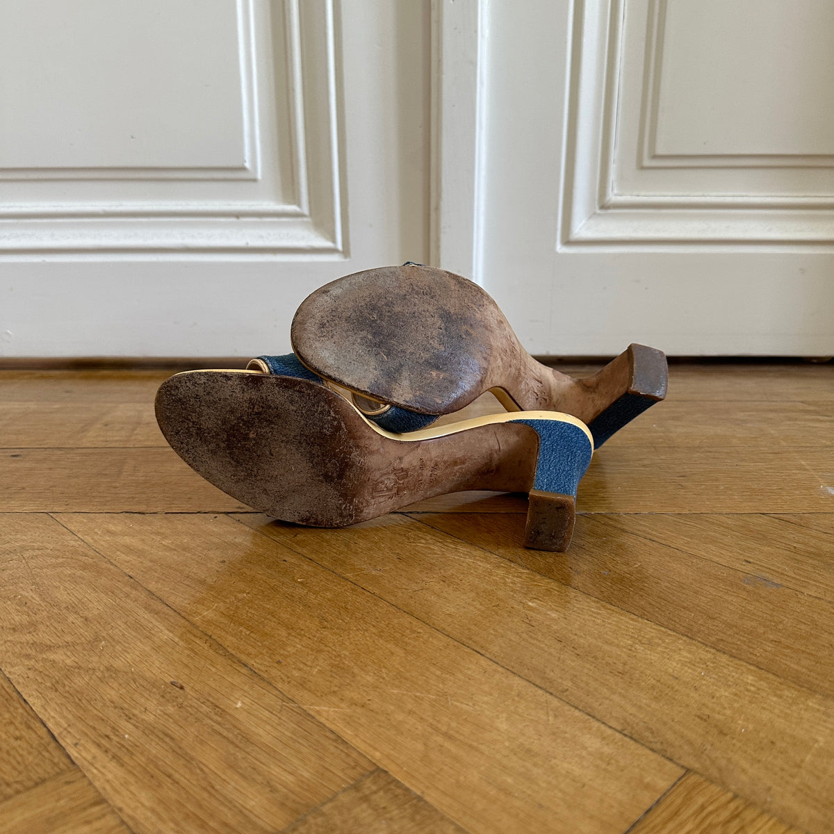 Christian Dior by John Galliano Denim Key Lock Heeled Mules