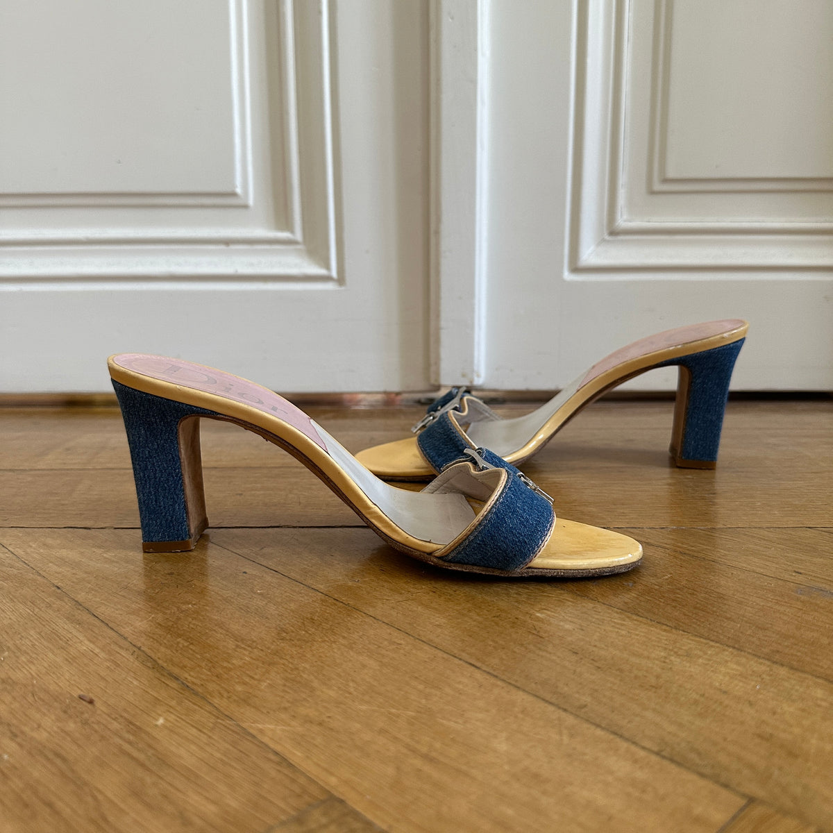 Christian Dior by John Galliano Denim Key Lock Heeled Mules