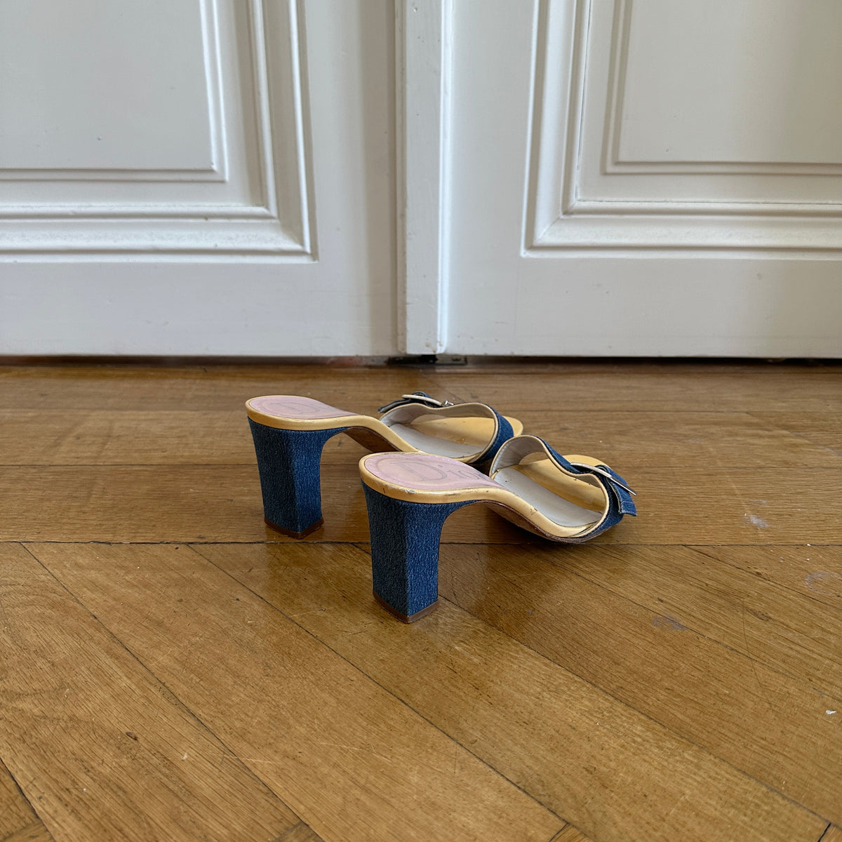 Christian Dior by John Galliano Denim Key Lock Heeled Mules