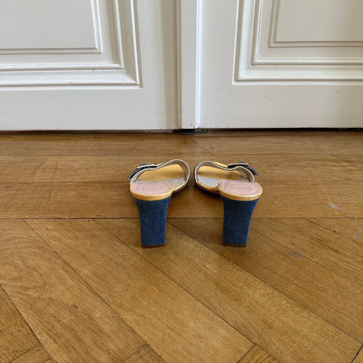 Christian Dior by John Galliano Denim Key Lock Heeled Mules