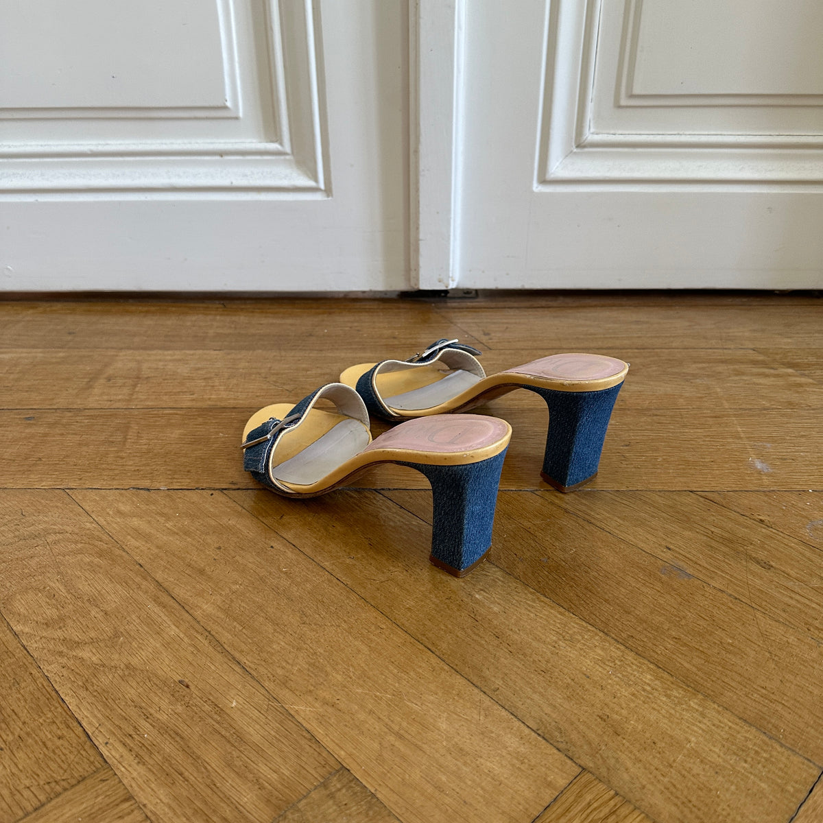 Christian Dior by John Galliano Denim Key Lock Heeled Mules