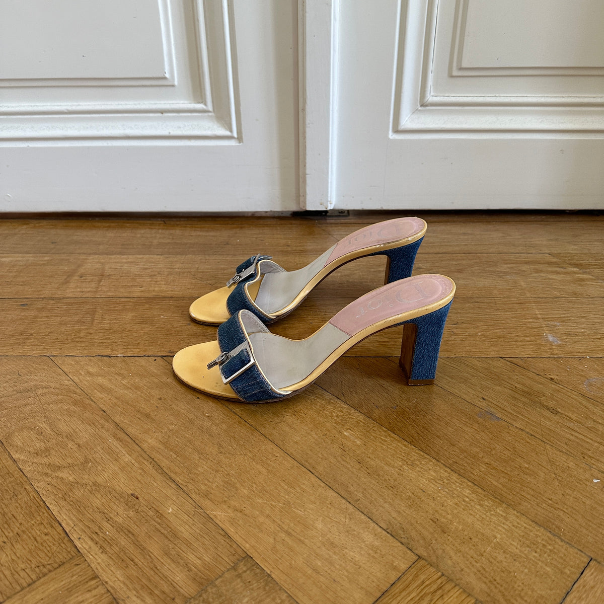 Christian Dior by John Galliano Denim Key Lock Heeled Mules