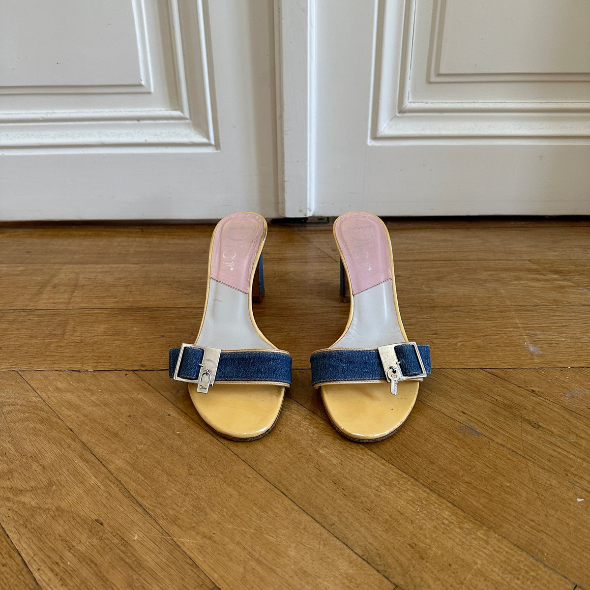 Christian Dior by John Galliano Denim Key Lock Heeled Mules