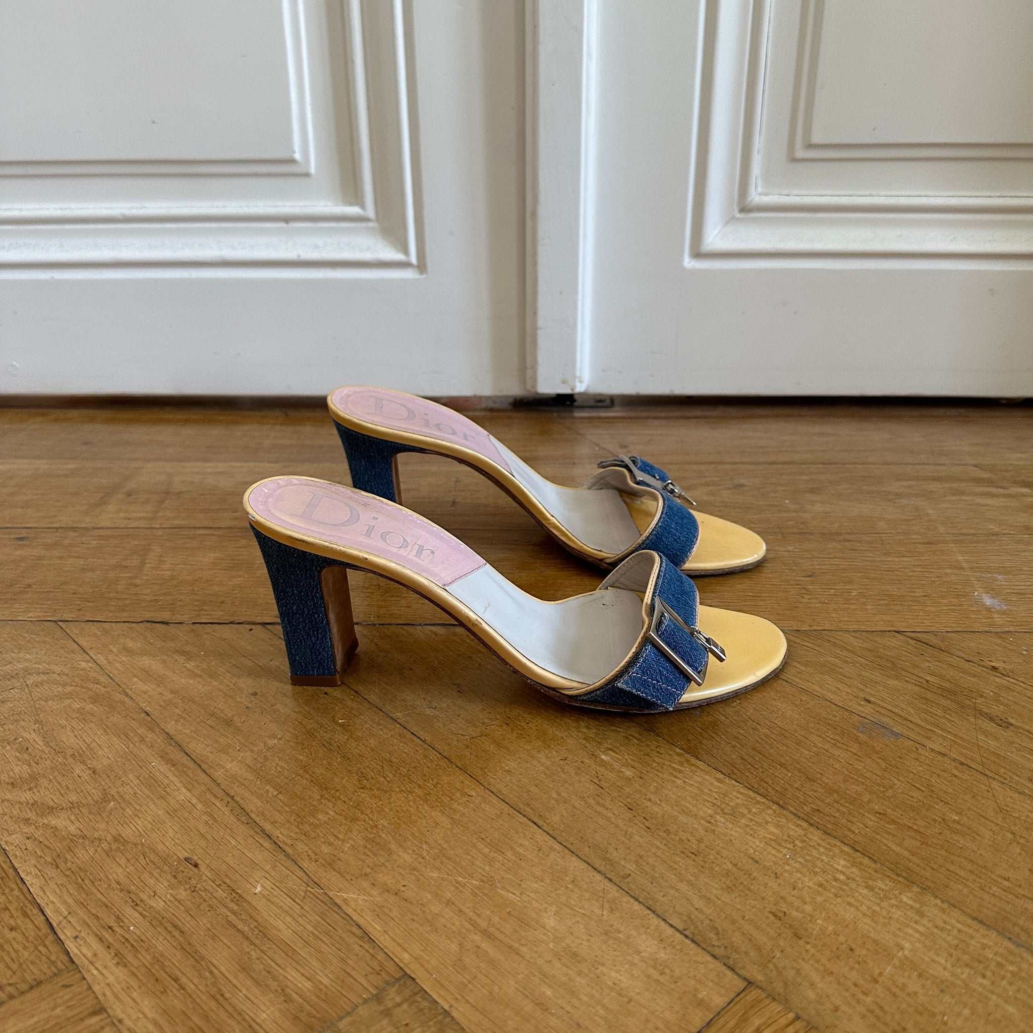 Louis Vuitton Blue Denim Monogram Denim Wooden Slingback Sandal