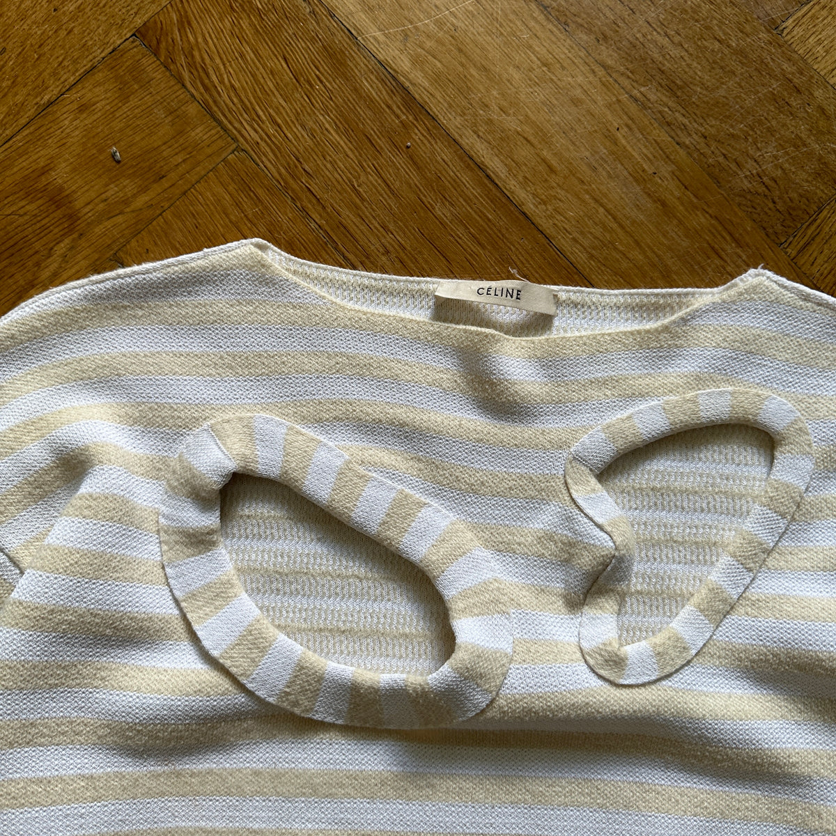 Celine by Phoebe Philo Cut Out Knit Striped Sweater