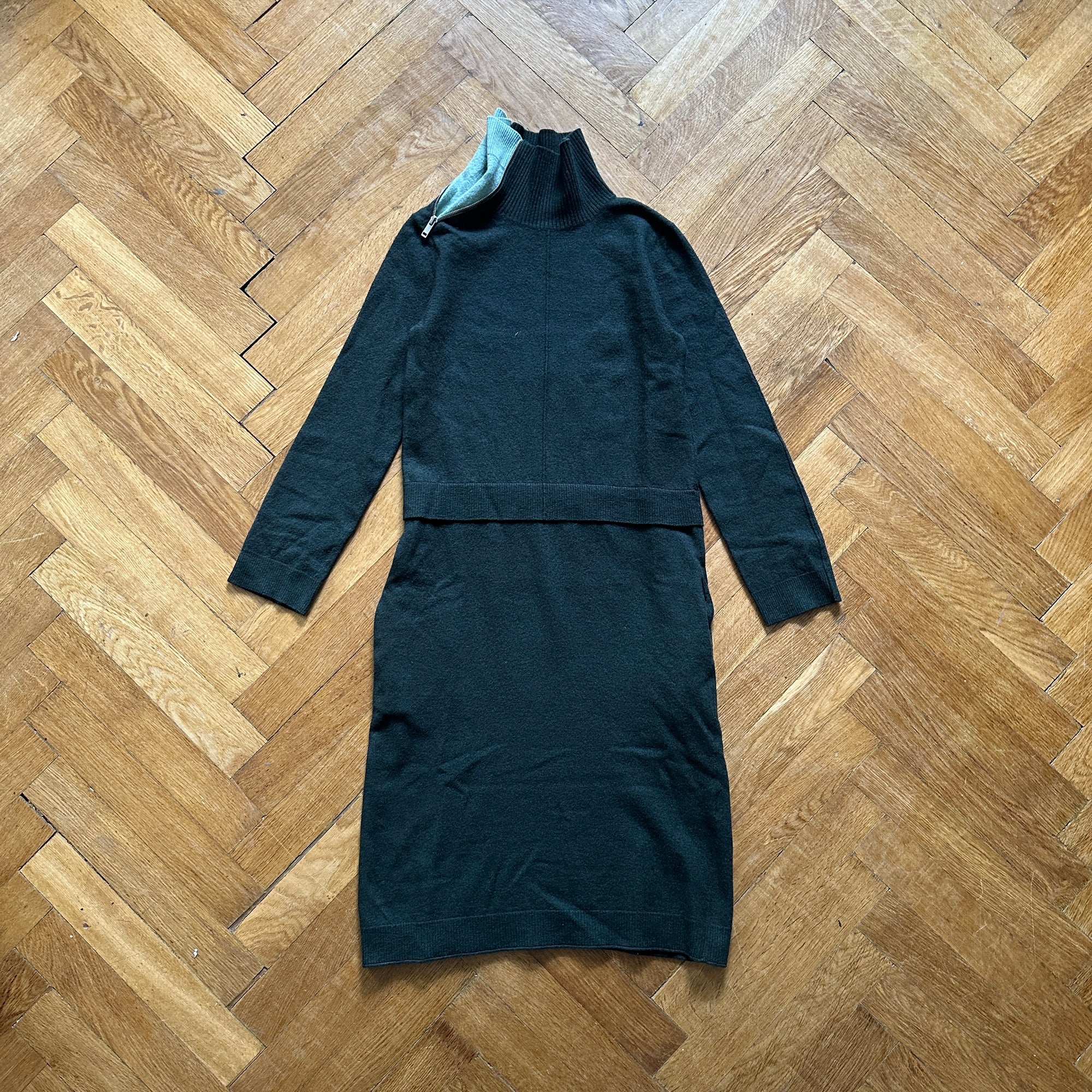 Céline by Phoebe Philo Zipped Contrast Collar Ribbed Wool Dress