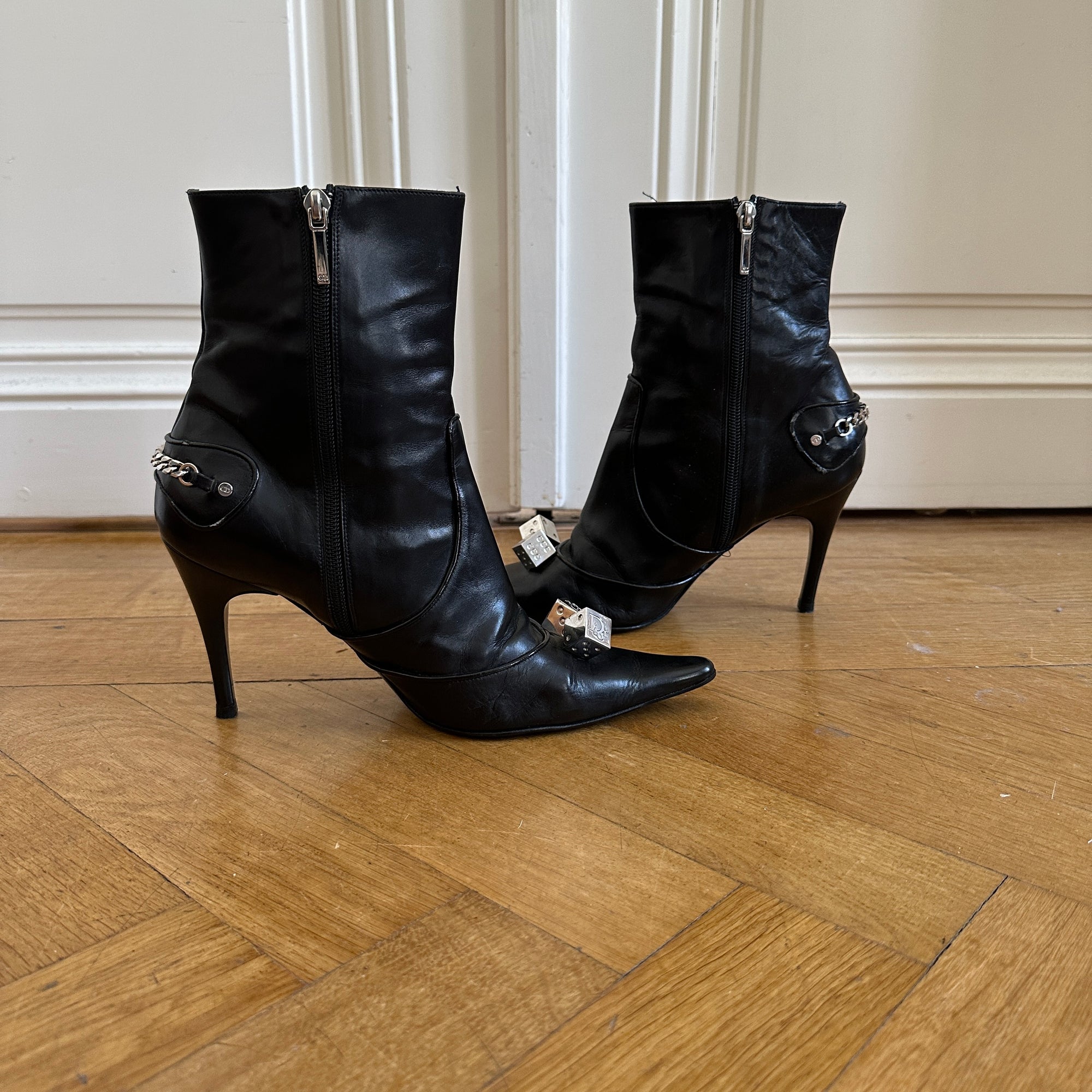 Chrstian Dior by John Galliano AW04 Black Leather Dice Heels