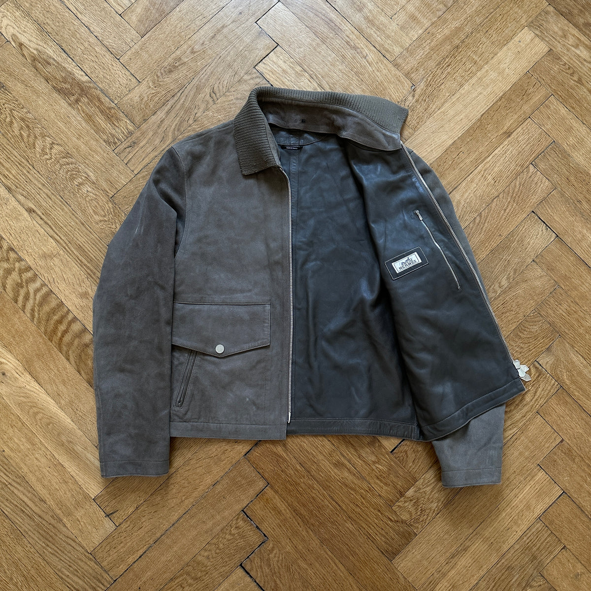 Hermès Suede Leather Blouson With Detachable Collar