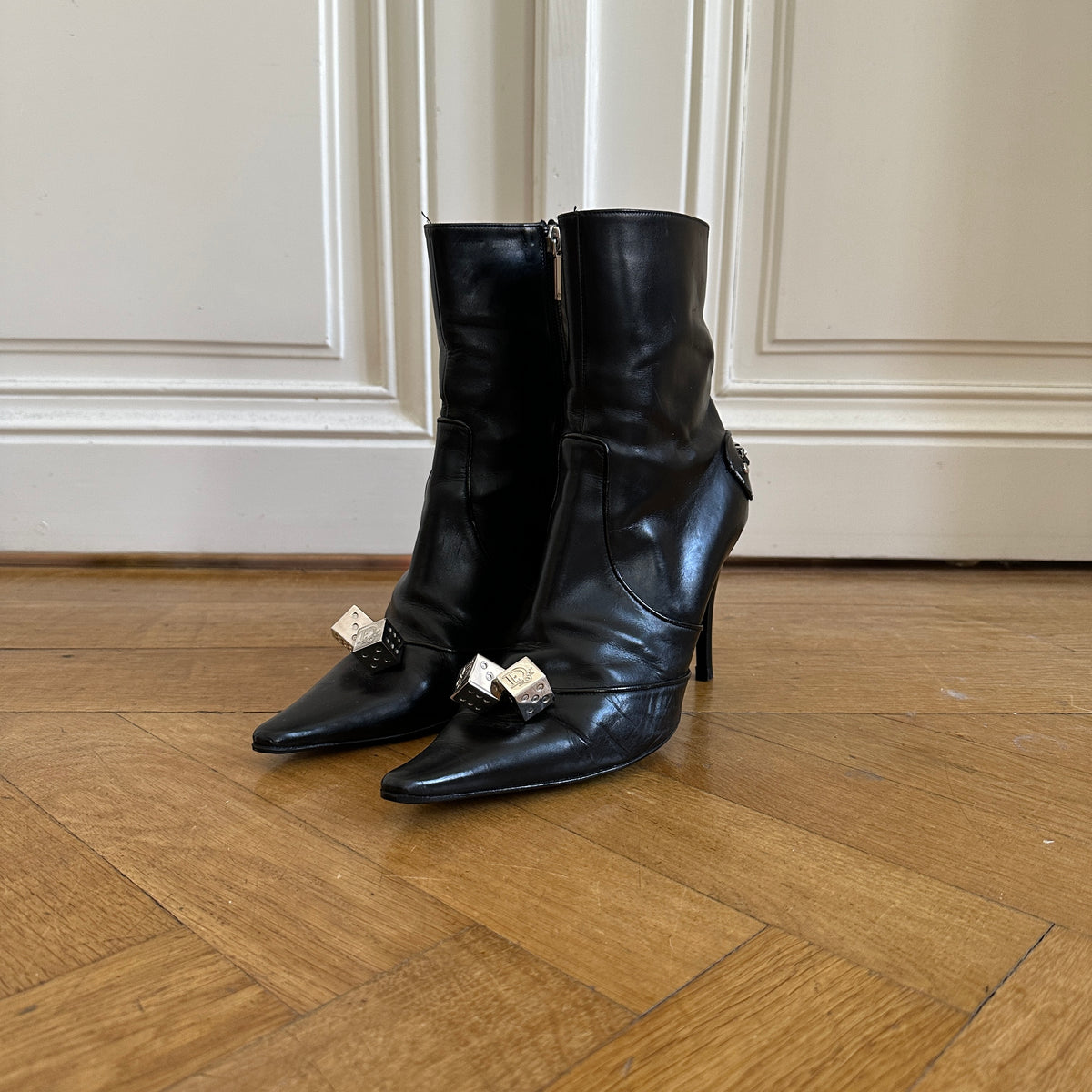 Chrstian Dior by John Galliano AW04 Black Leather Dice Heels