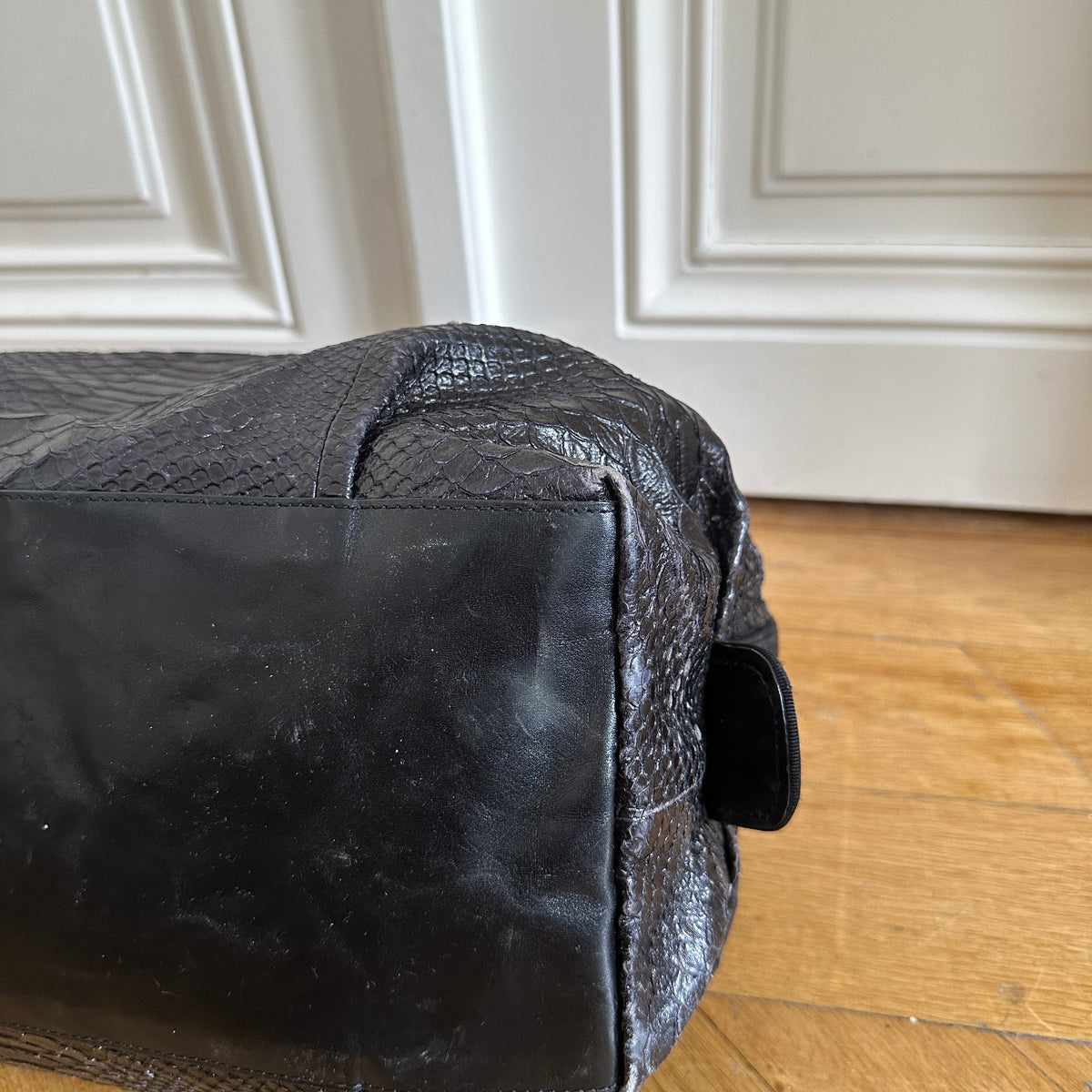 Dries Van Noten Black Snakeskin Hand Bag