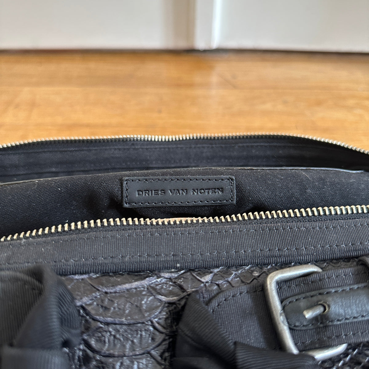 Dries Van Noten Black Snakeskin Hand Bag