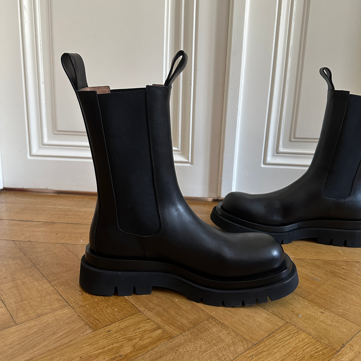 Bottega Veneta Black Leather Lug Boots