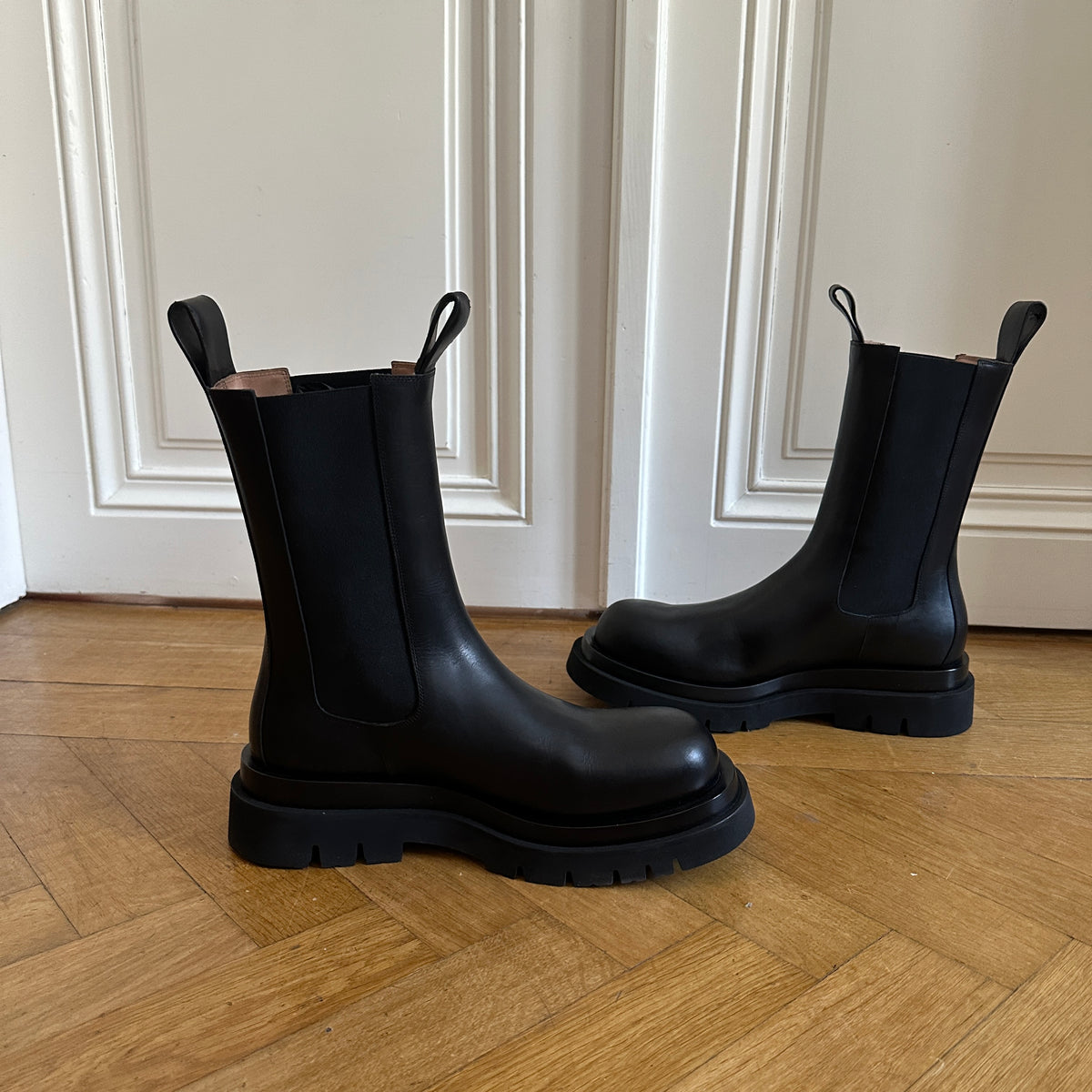 Bottega Veneta Black Leather Lug Boots