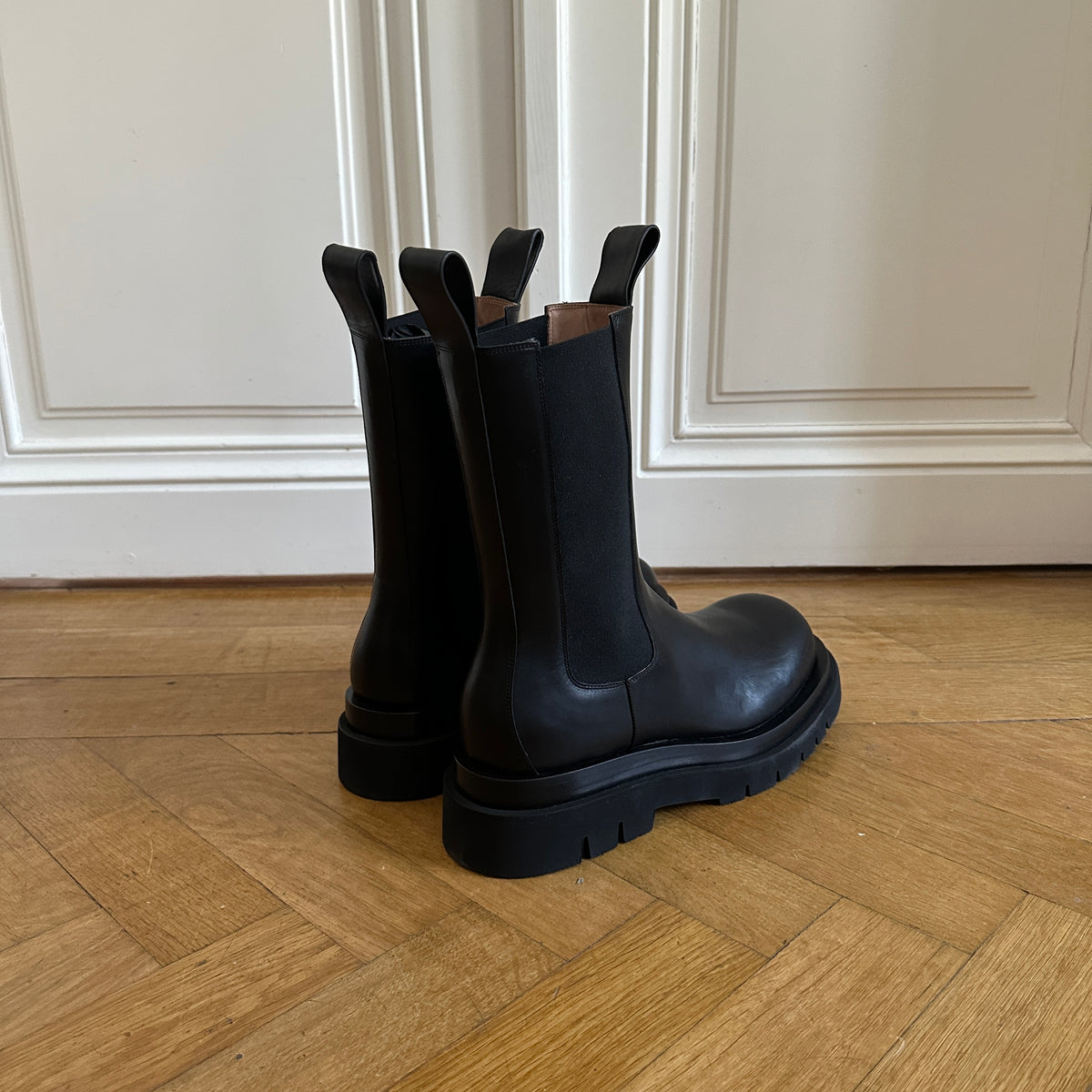 Bottega Veneta Black Leather Lug Boots