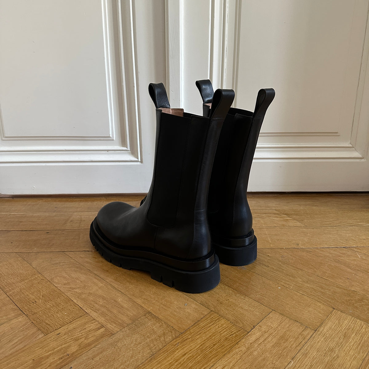 Bottega Veneta Black Leather Lug Boots