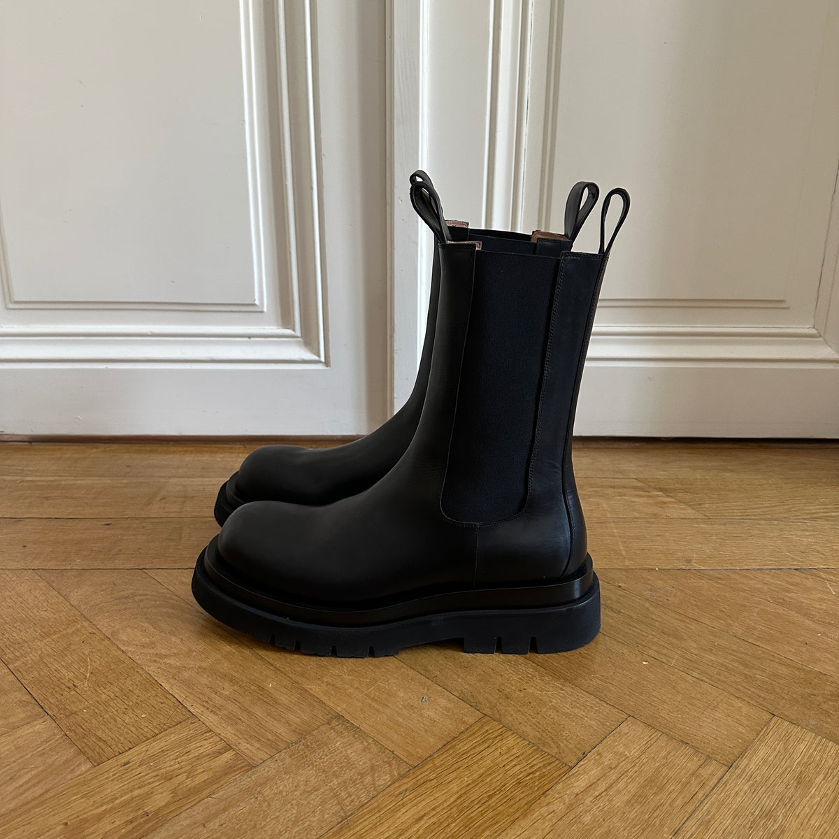 Bottega Veneta Black Leather Lug Boots