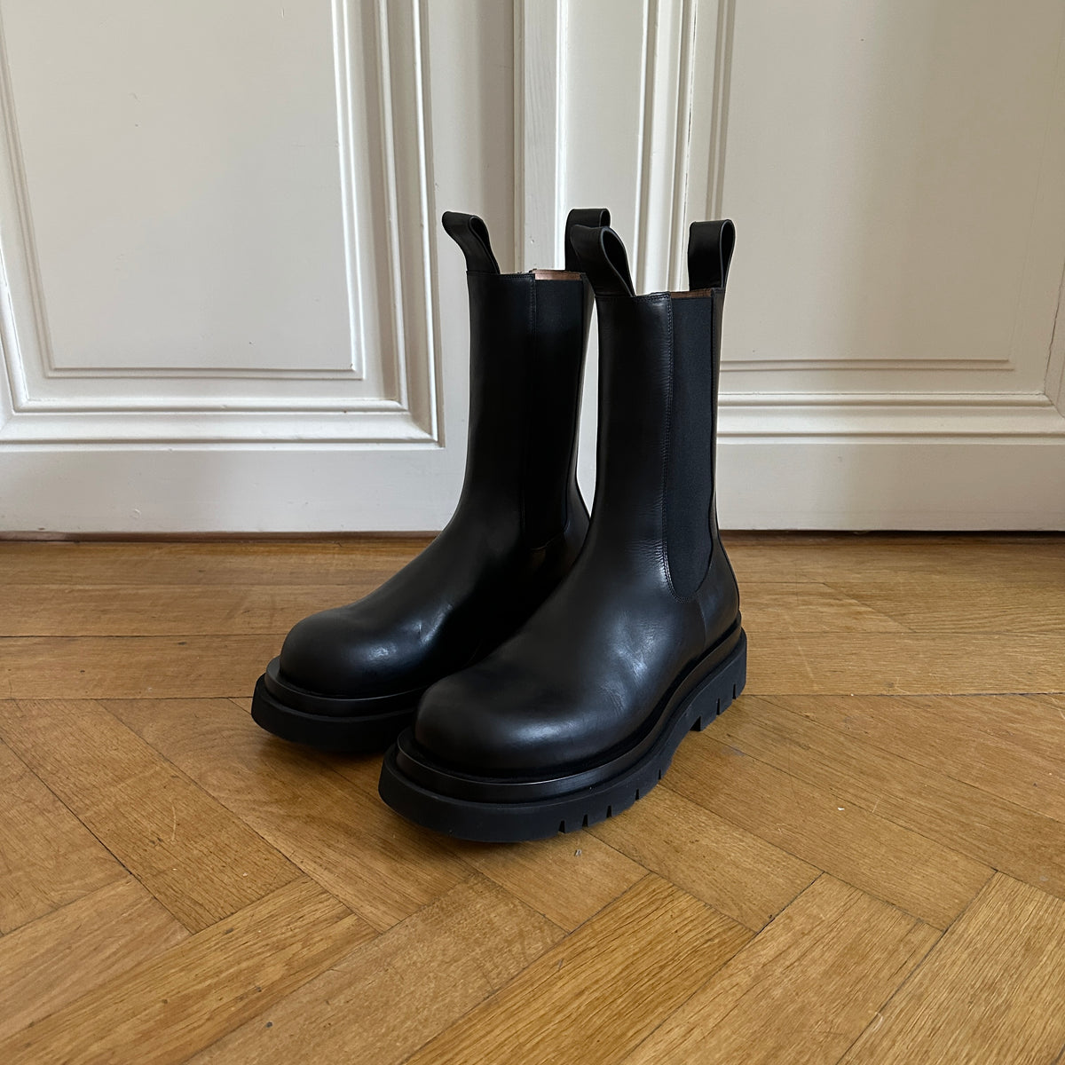 Bottega Veneta Black Leather Lug Boots