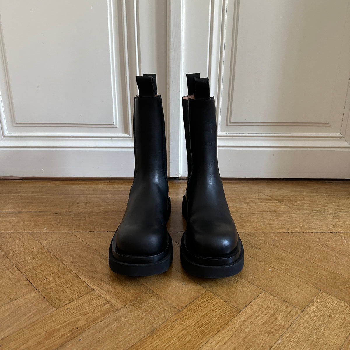 Bottega Veneta Black Leather Lug Boots