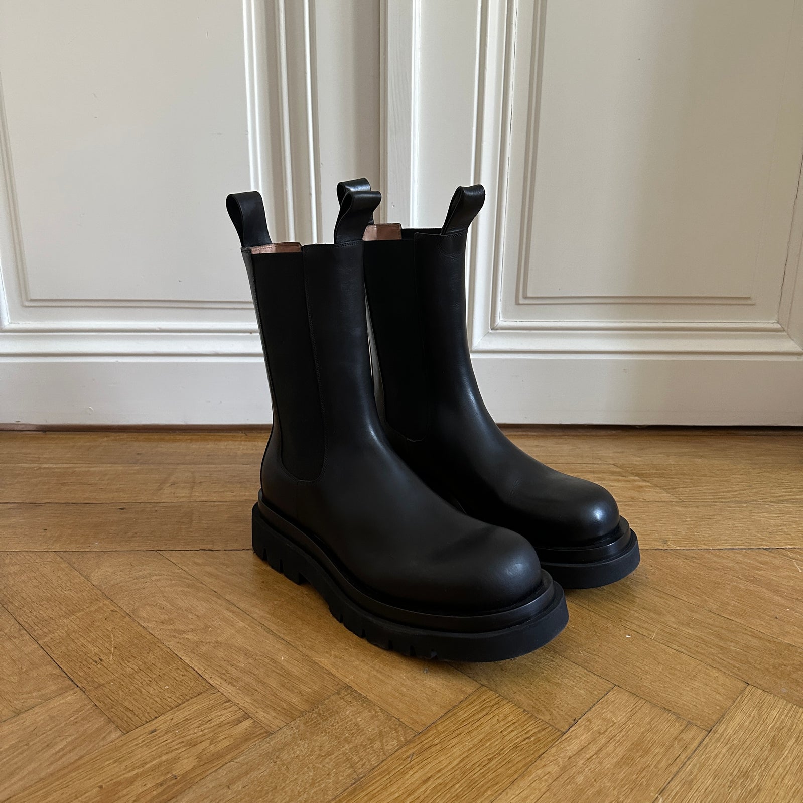 Bottega Veneta Black Leather Lug Boots