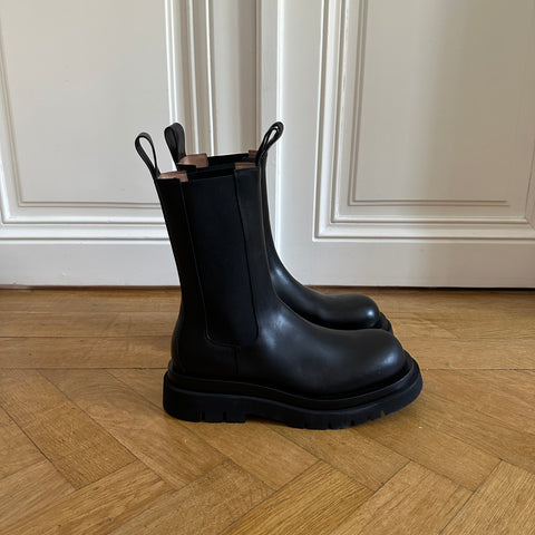 Bottega Veneta Black Leather Lug Boots