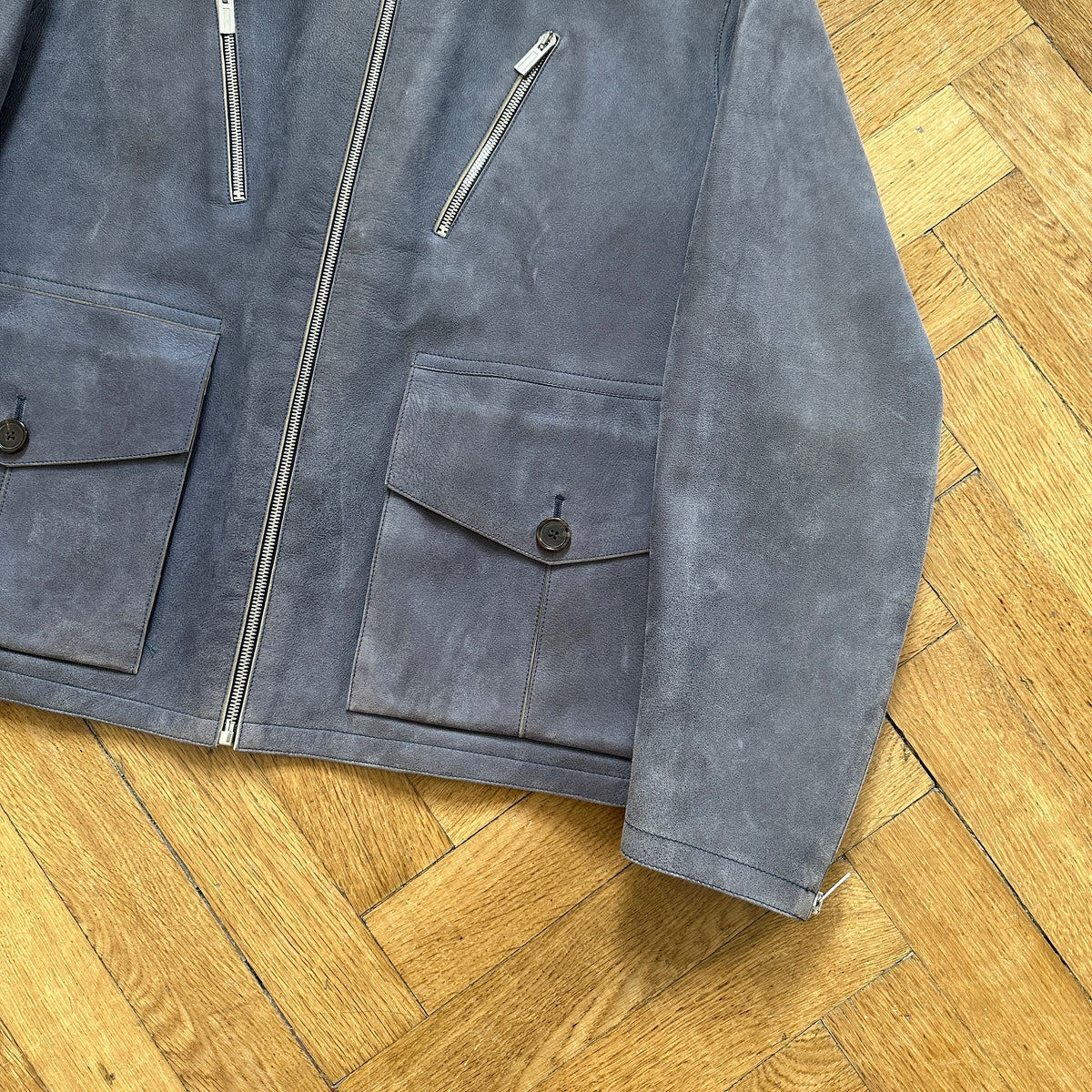 Hermès grey Suede bluson with hints of blue