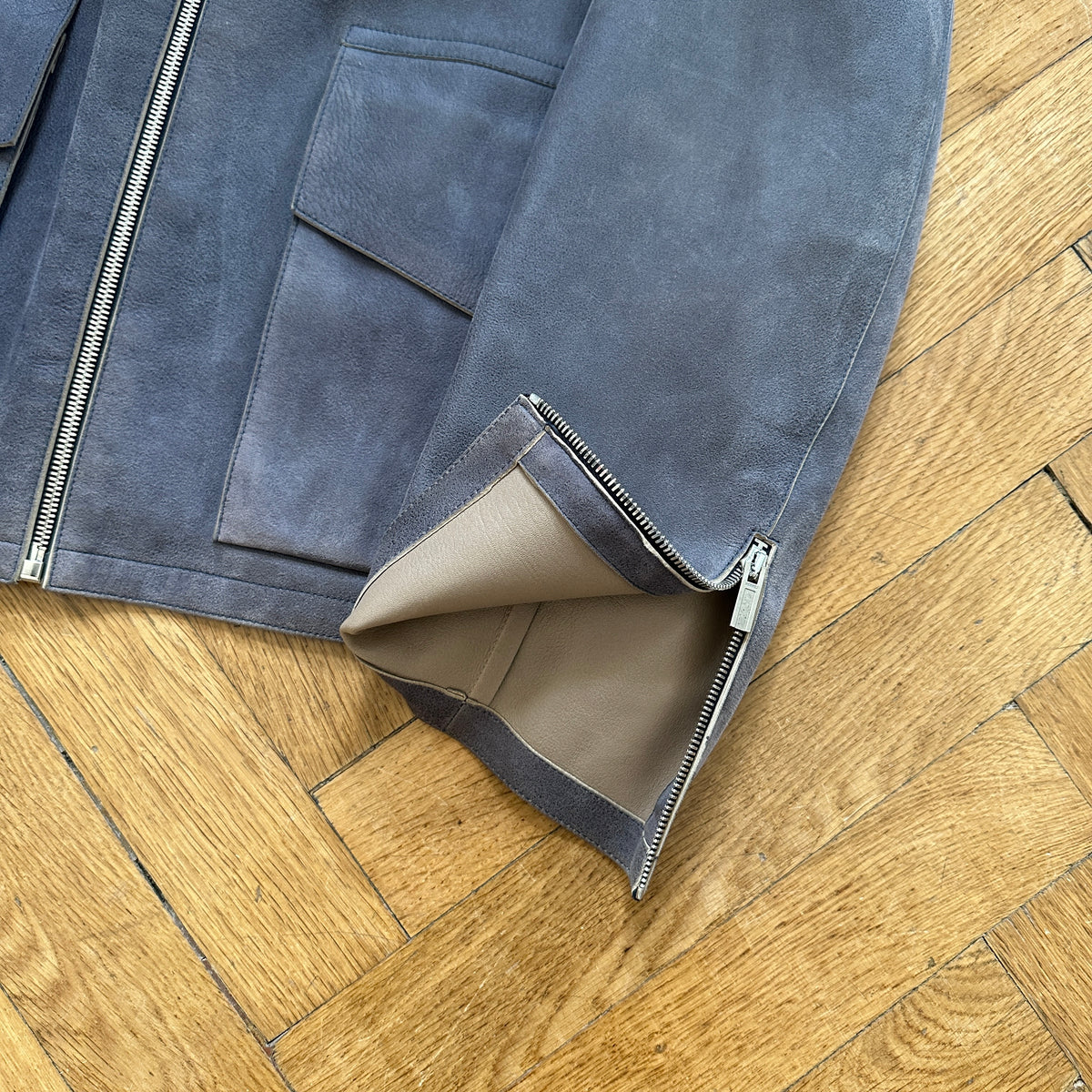 Hermès grey Suede bluson with hints of blue